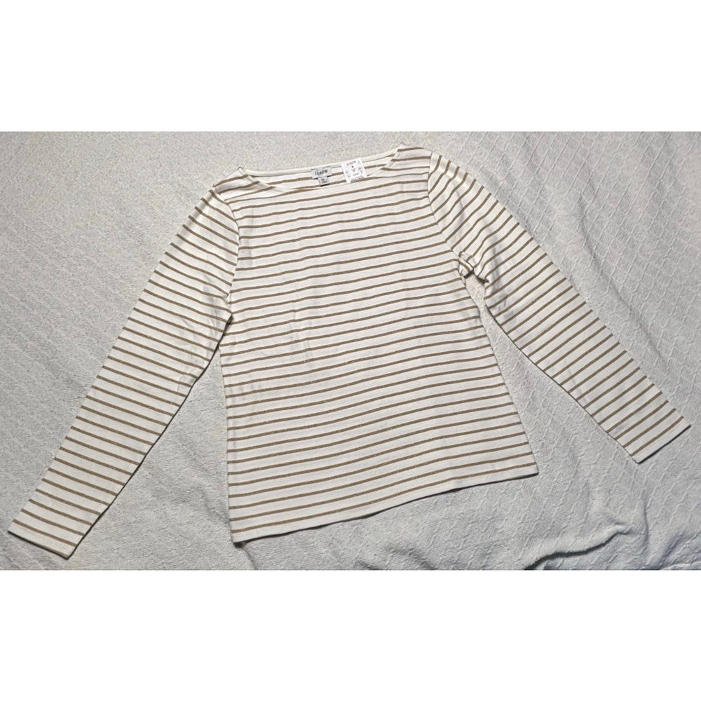 NWT J. Crew White & Metallic Gold Striped LS Ribbed Knit Boatneck Top Size XL - Picture 3 of 7